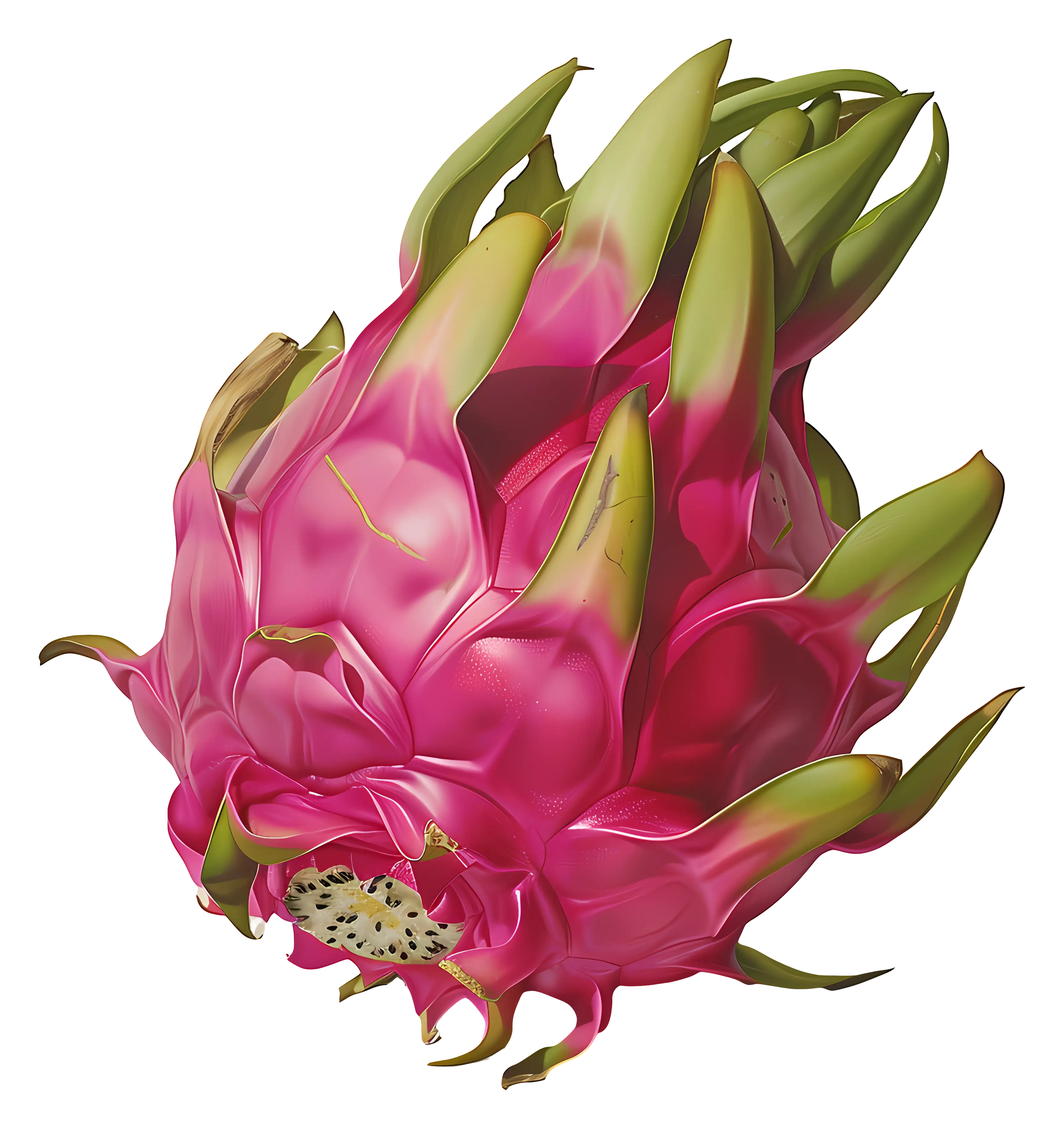 Pink Dragon Fruit with Green-Tipped Leaves