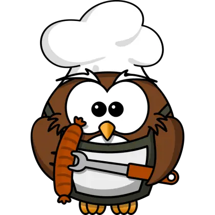 Chef Owl Cartoon Holding Sausage Illustration