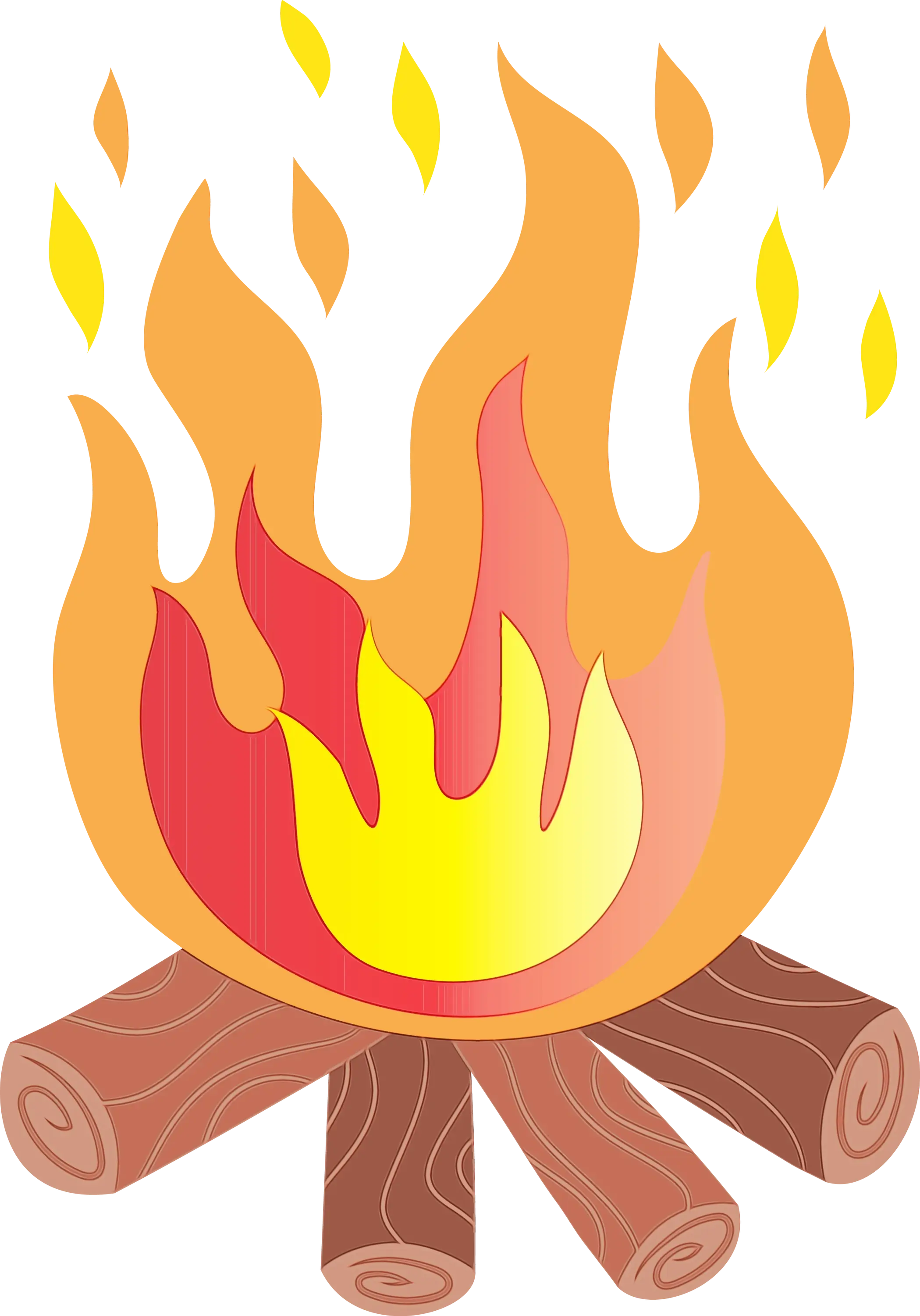 Campfire Illustration with Burning Logs