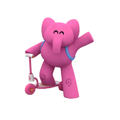 Pink Cartoon Elephant on Scooter