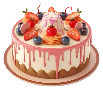 Decorative Cake with Fruits and Icing