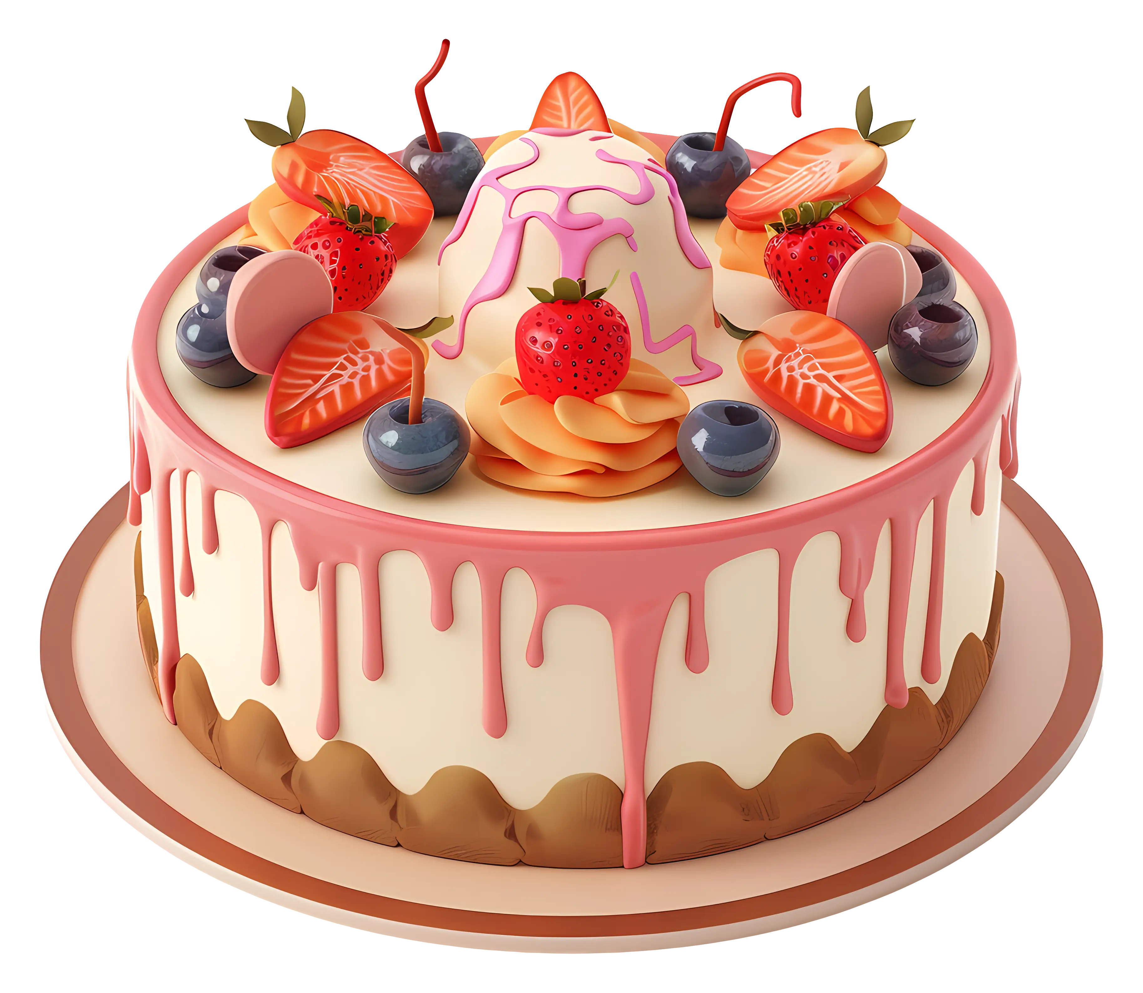 Decorative Cake with Fruits and Icing