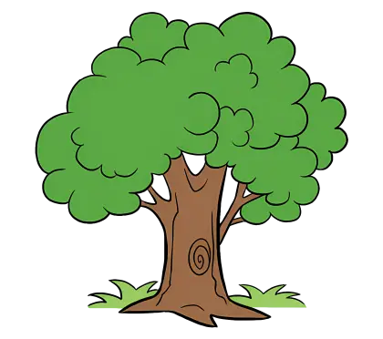 Cartoon Tree with Green Leaves Illustration