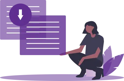 Woman Sitting with Downloadable Documents Illustration