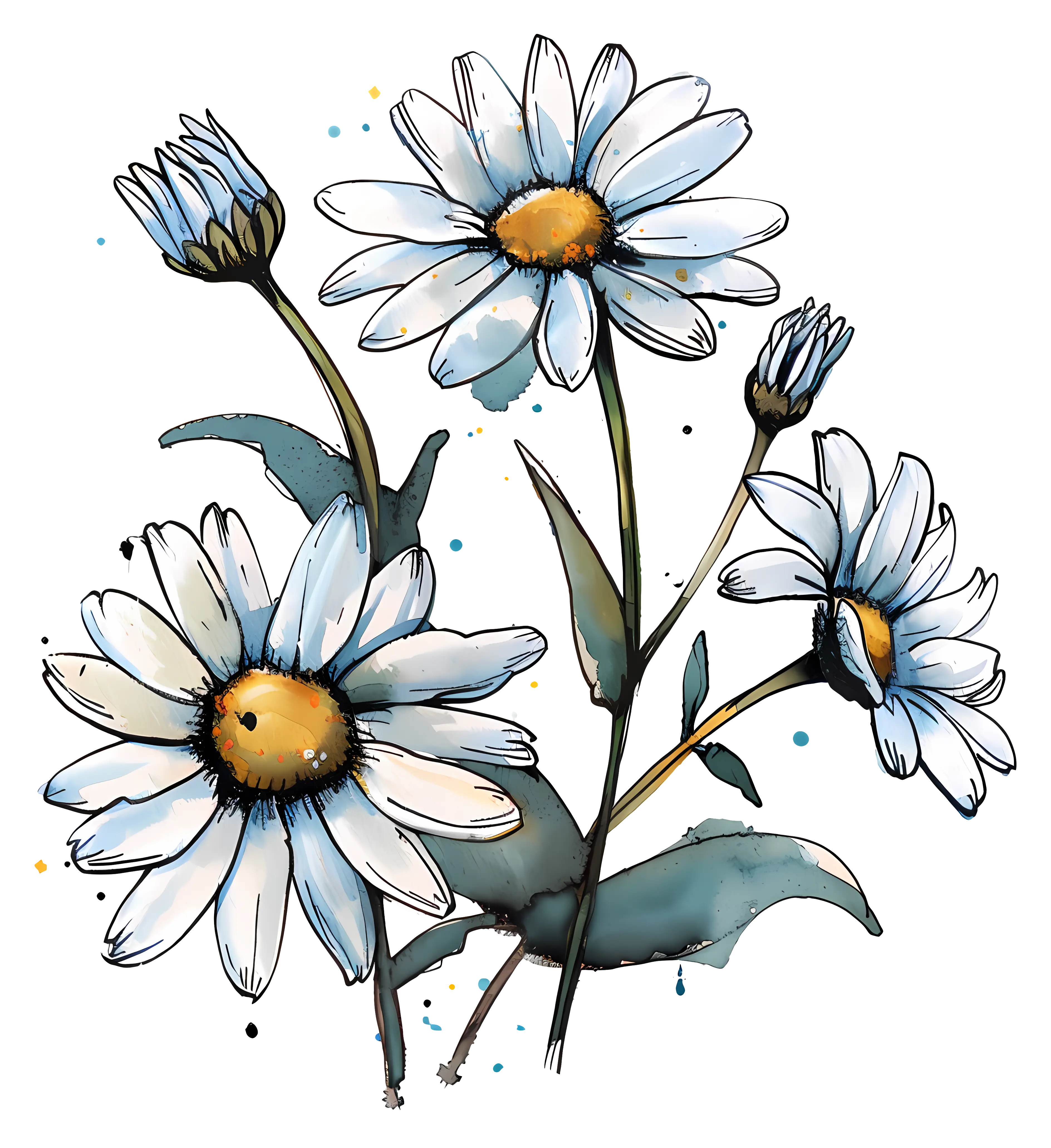 White Daisies in Watercolor Style
