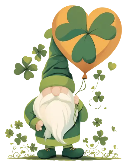 Gnome with Clover Balloon Illustration