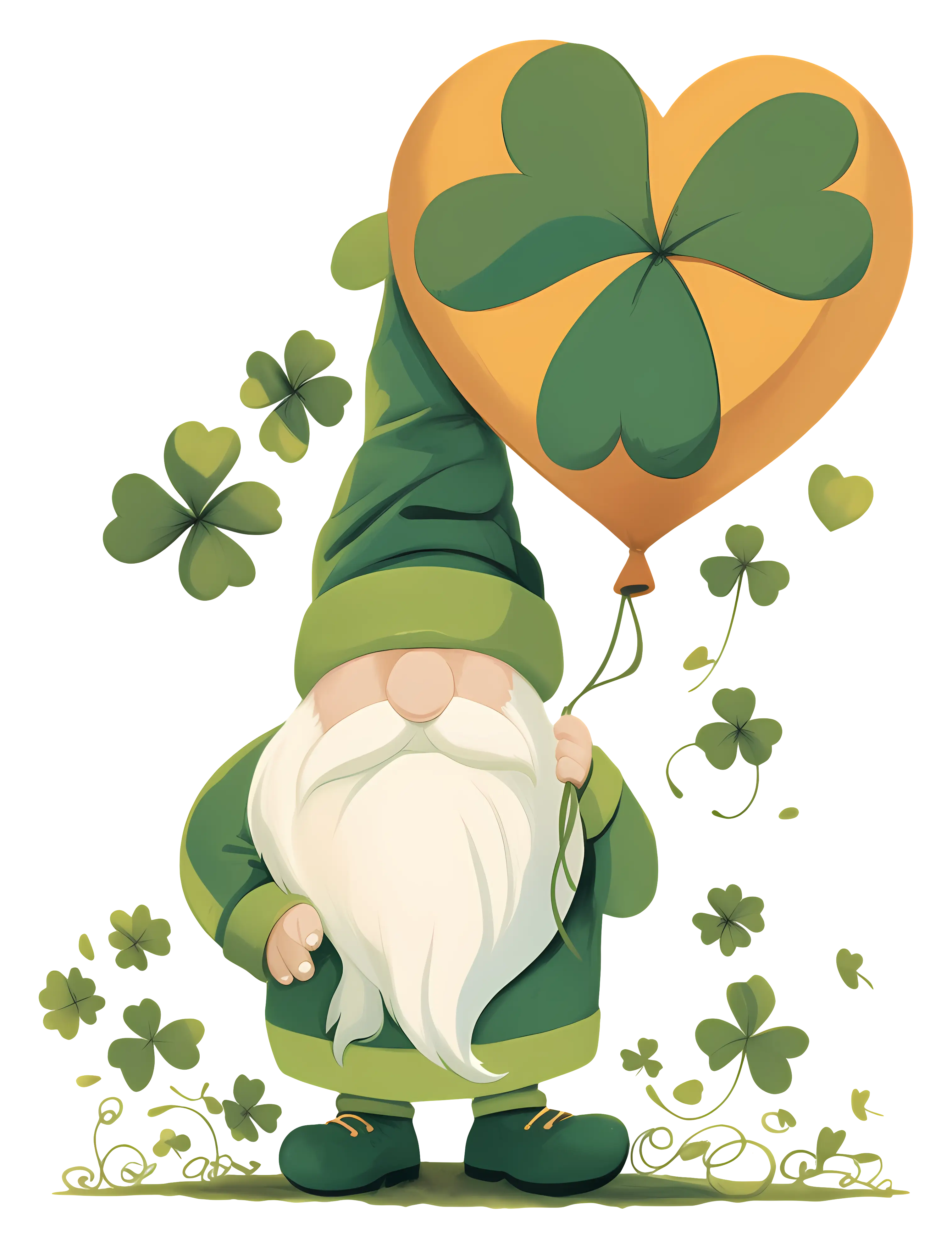 Gnome with Clover Balloon Illustration
