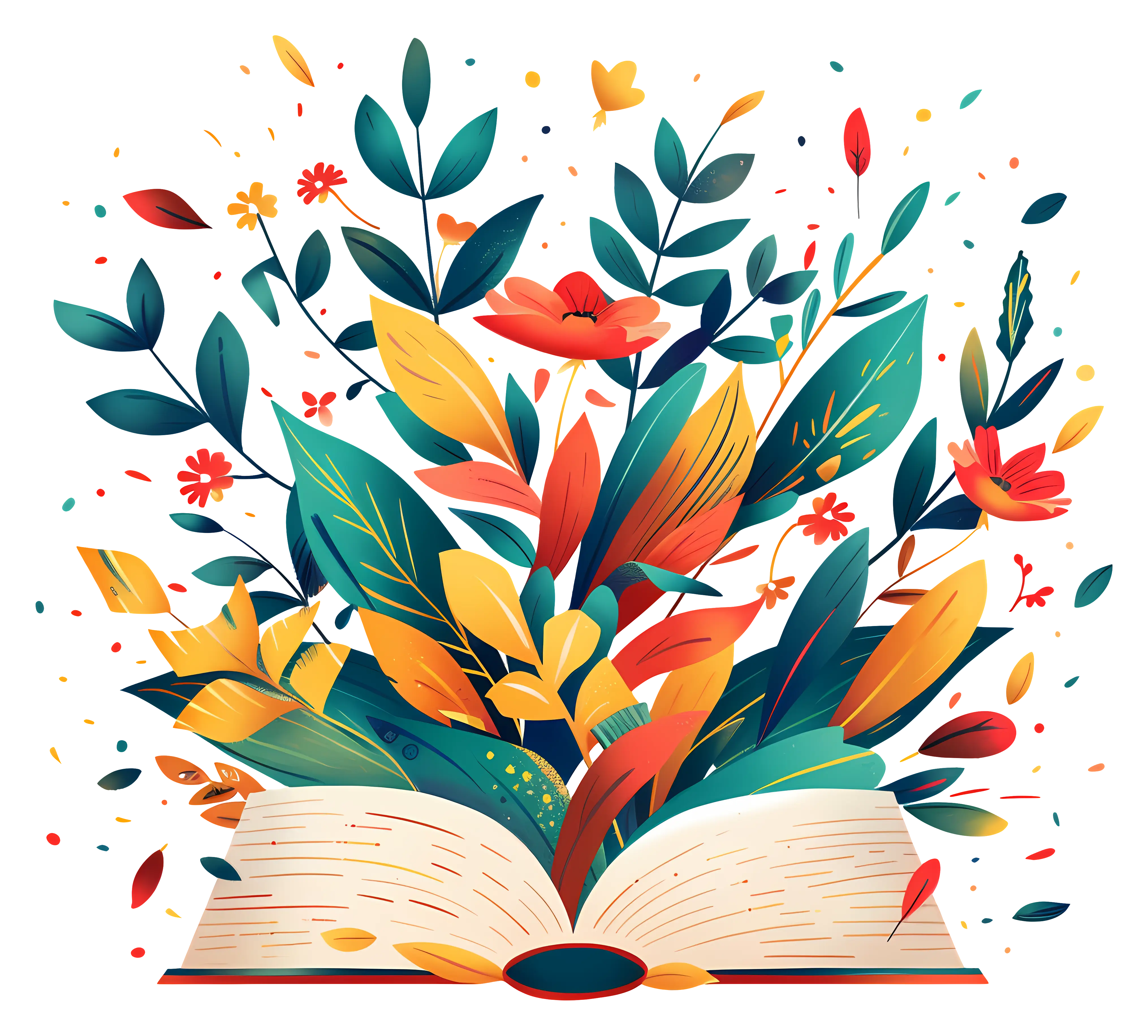 Open Book Blooming with Plants and Flowers