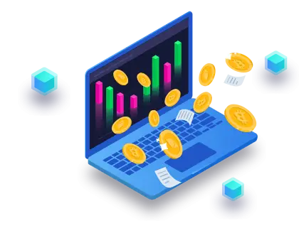 Digital Business Laptop with Coins Illustration