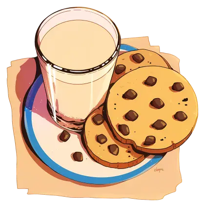 Glass of Milk with Chocolate Chip Cookies on Plate