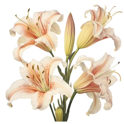 White Lily Illustration with Buds