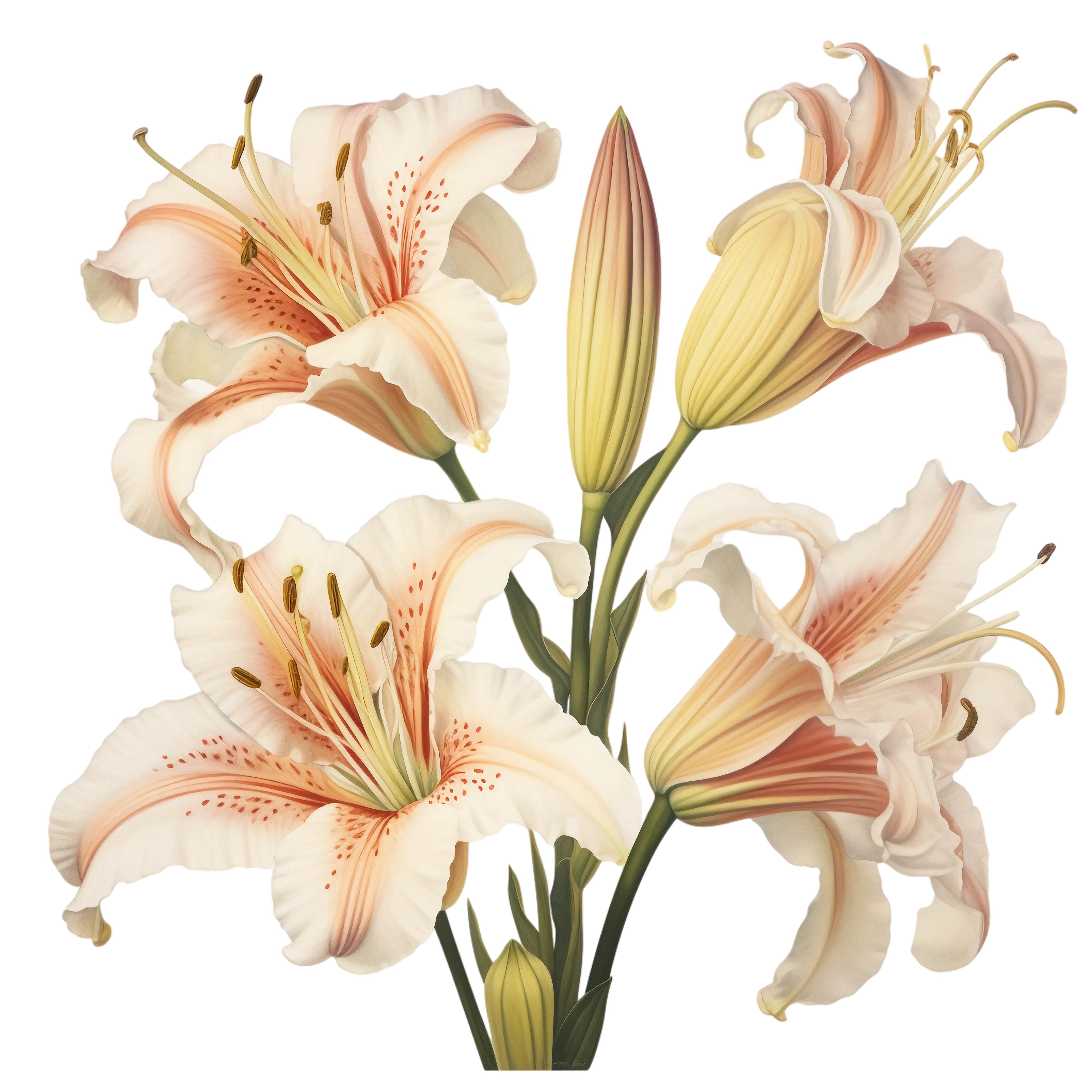 White Lily Illustration with Buds