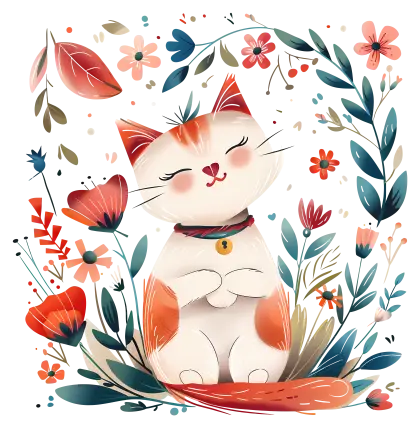 Cute Cat Surrounded by Flowers
