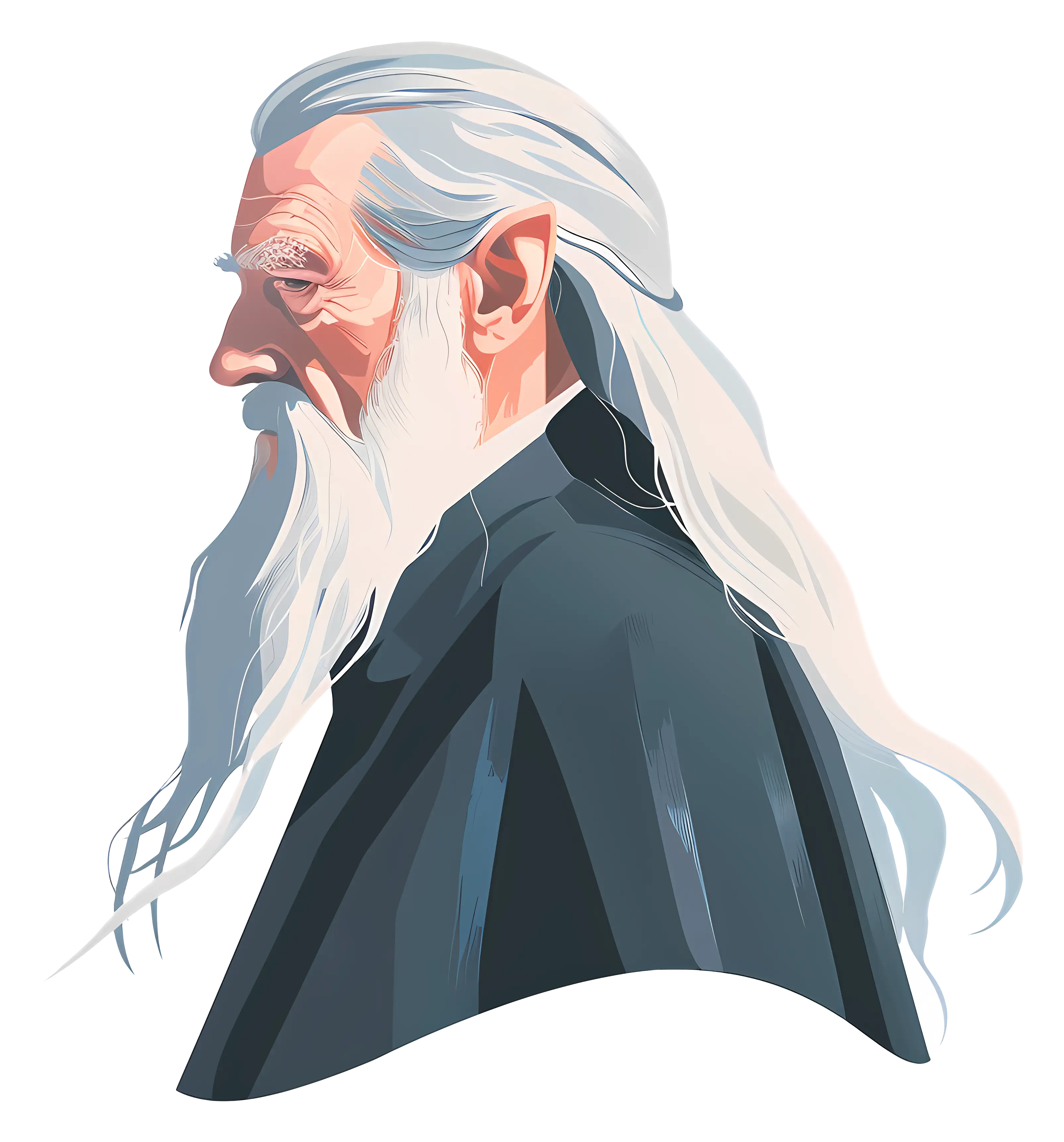 Old Man with Long Hair and Beard in Profile