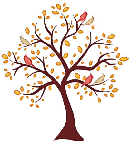 Autumn Tree with Colorful Leaves and Birds
