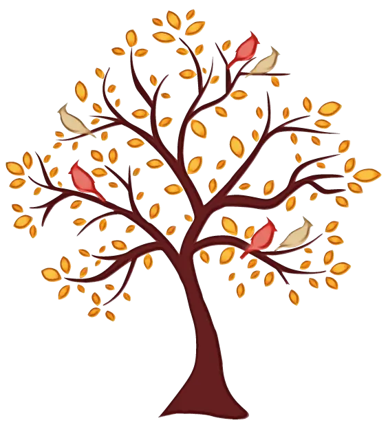 Autumn Tree with Colorful Leaves and Birds