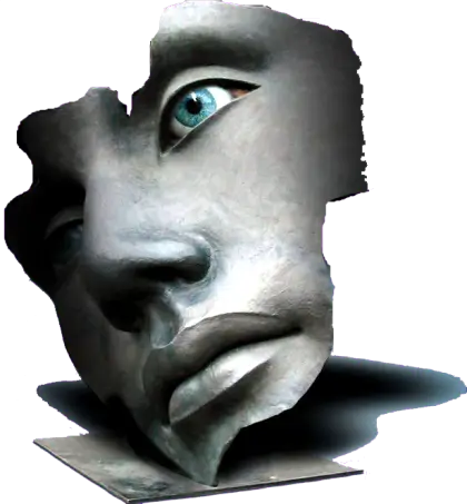 Abstract Face Sculpture with Blue Eye