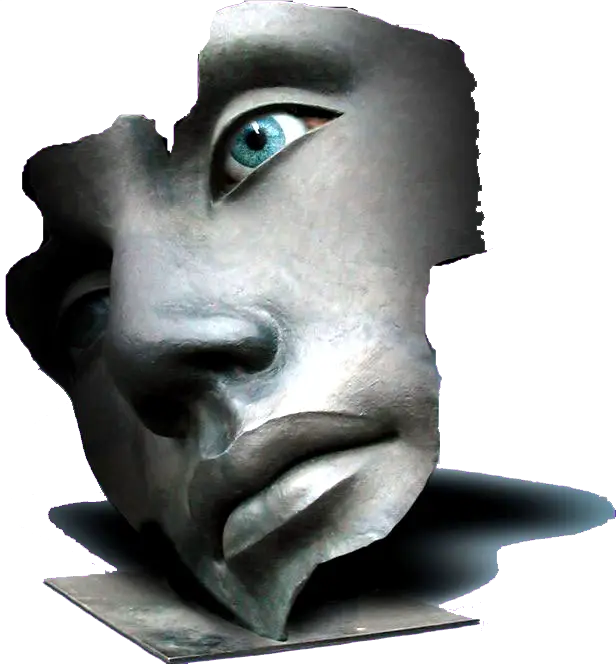 Abstract Face Sculpture with Blue Eye