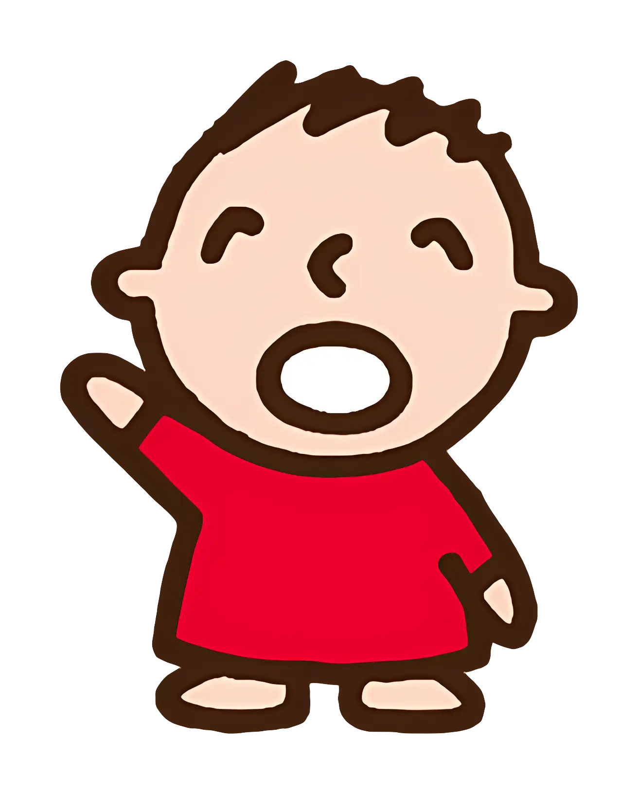 Cartoon Child Waving in Red Shirt