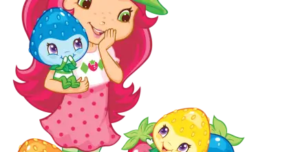 Cartoon Girl with Strawberry and Cute Characters