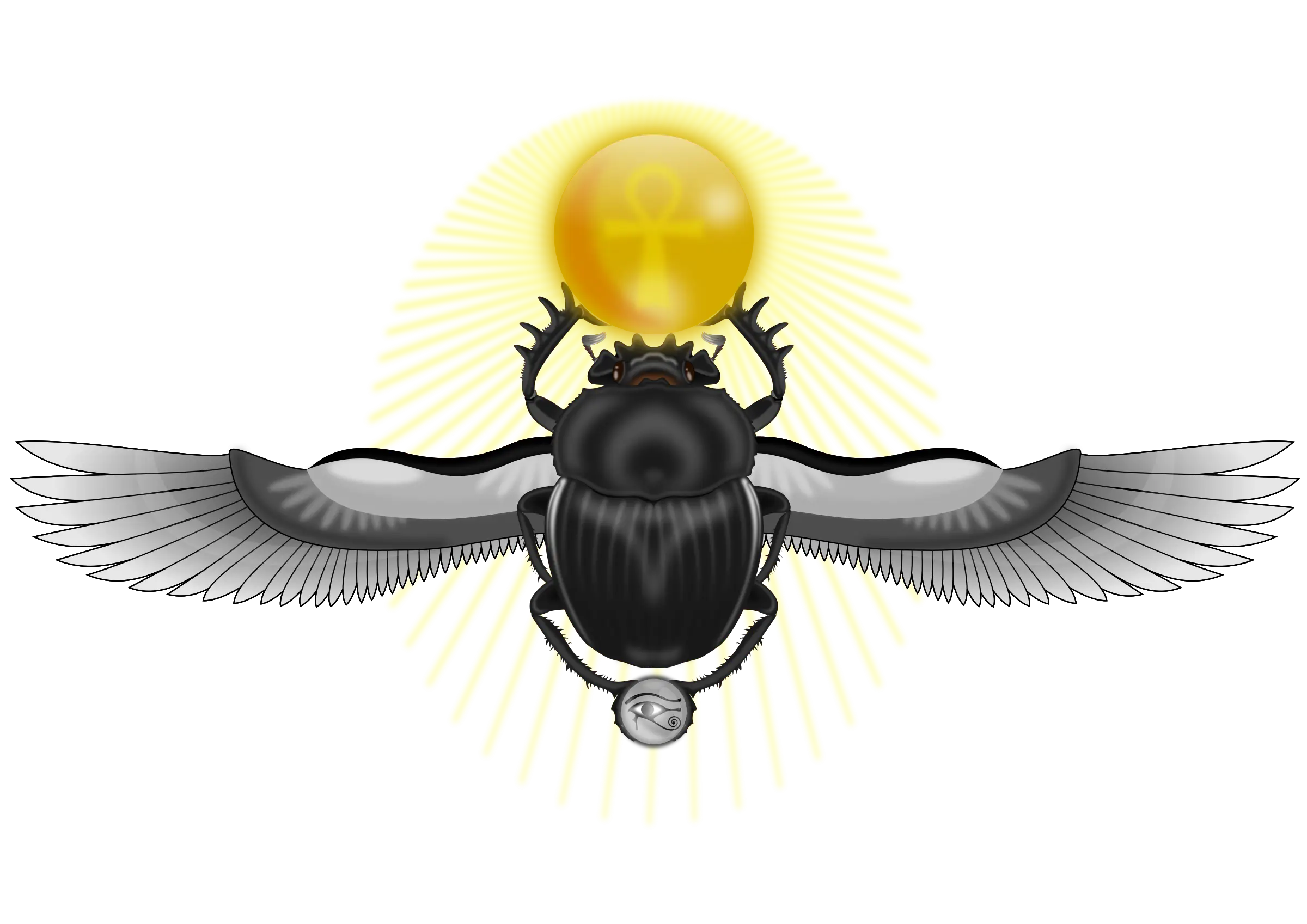 Scarab Beetle with Glowing Sun Illustration