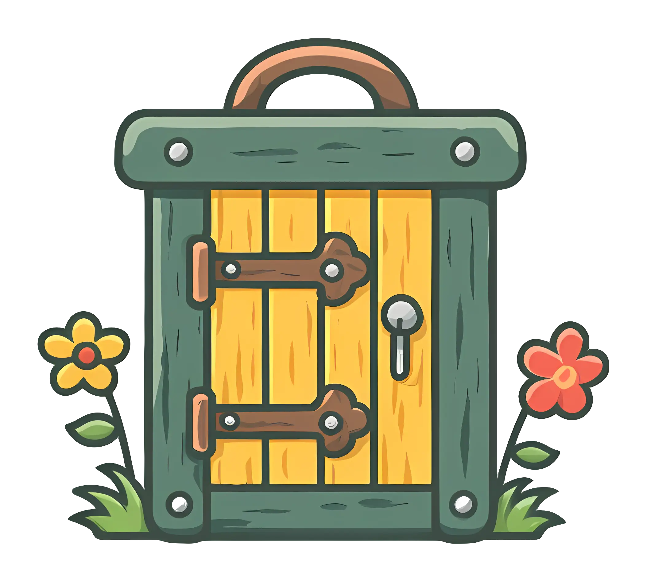 Wooden Door with Flowers