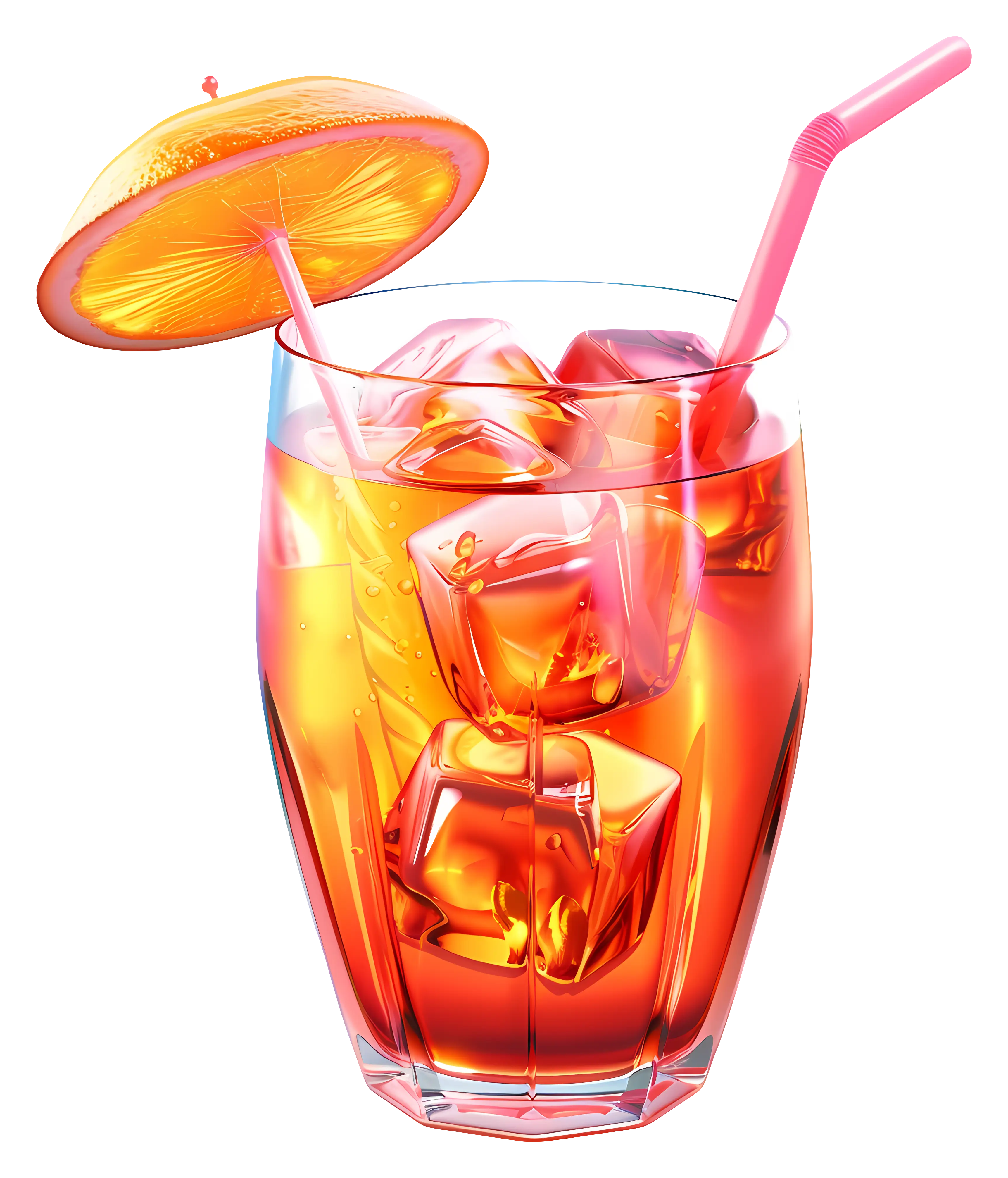 Iced Orange Cocktail with Straw and Umbrella