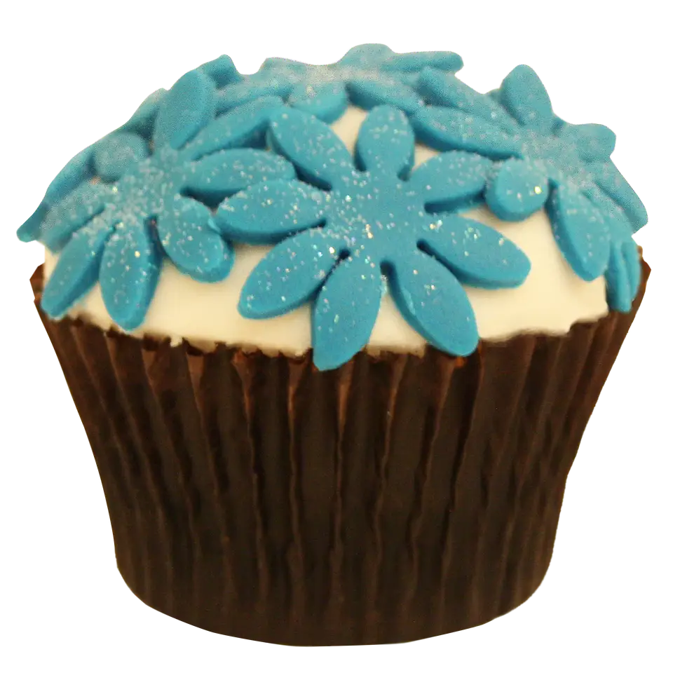Cupcake with Blue Flower Decorations