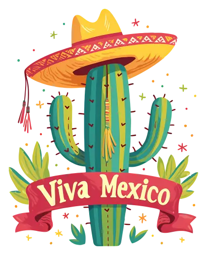 Festive Cactus Saying Viva Mexico with Hat and Banner