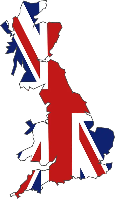 United Kingdom Map with British Flag Design