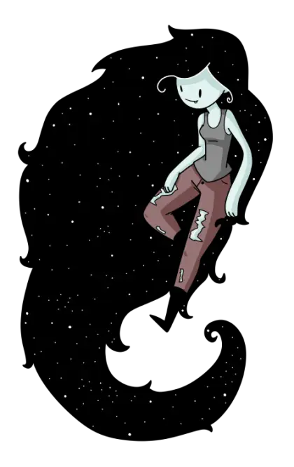 Cartoon Girl with Long Hair in Space