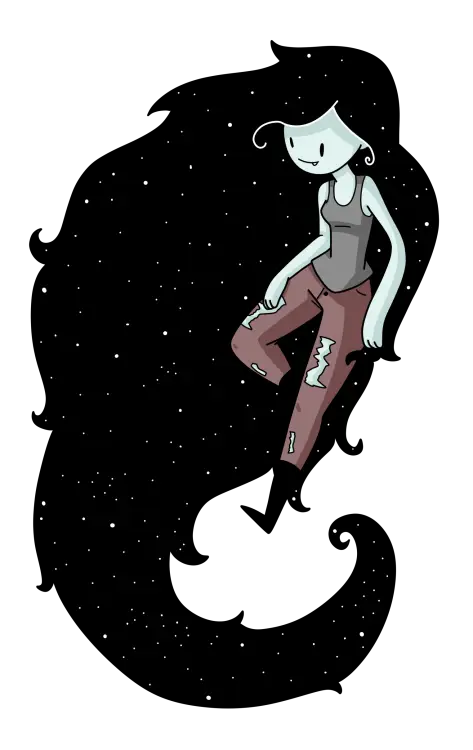 Cartoon Girl with Long Hair in Space
