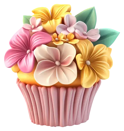 Floral Cupcake with Colorful Flowers