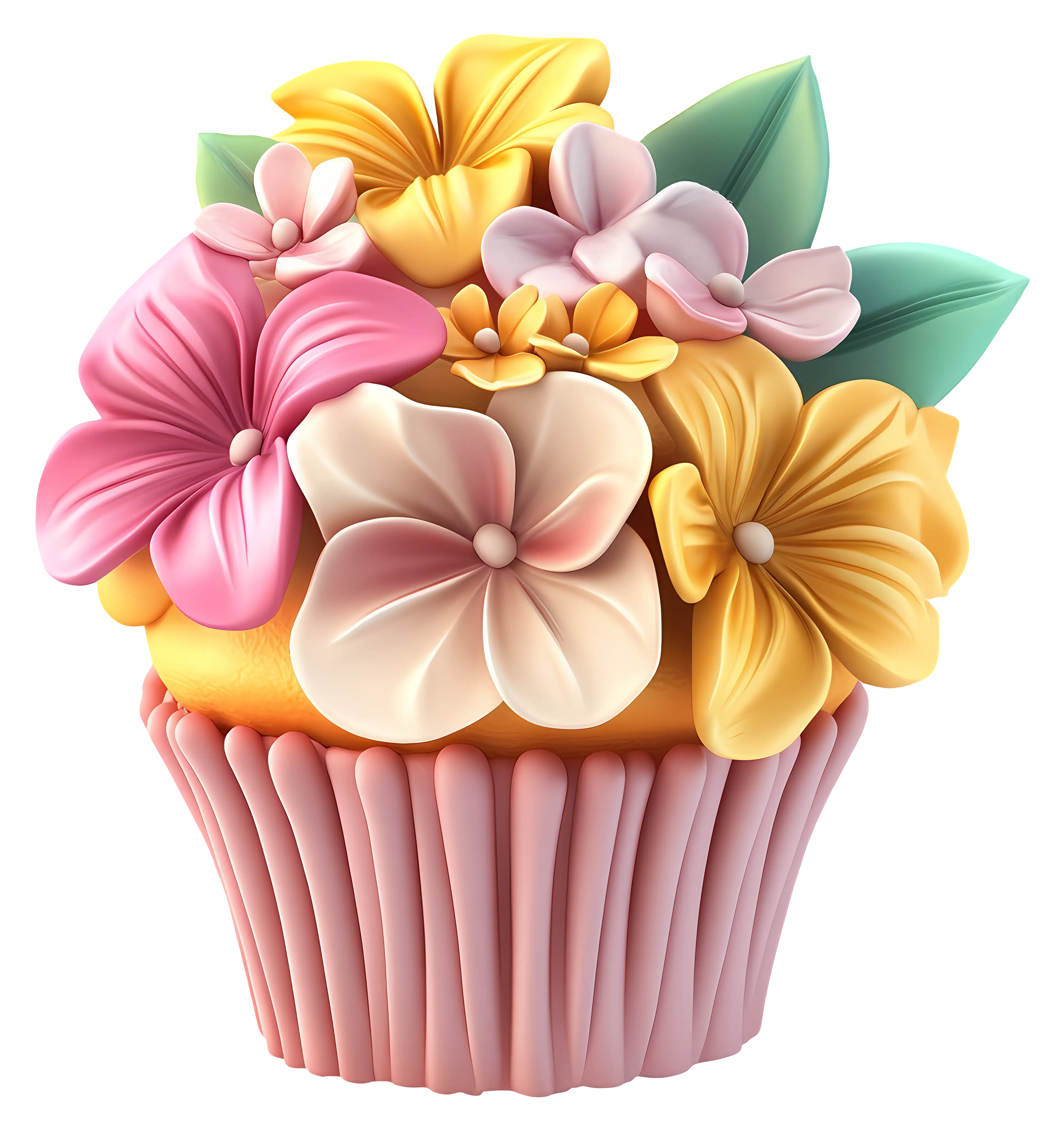 Floral Cupcake with Colorful Flowers