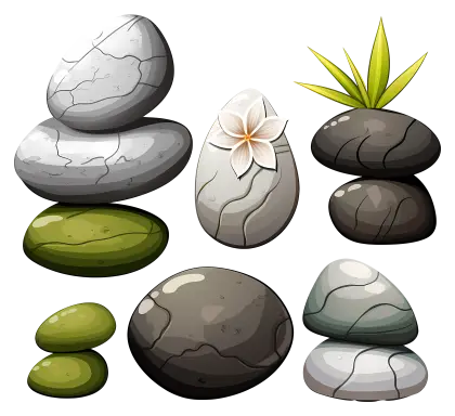 Stacked Stones with Green and White Accents