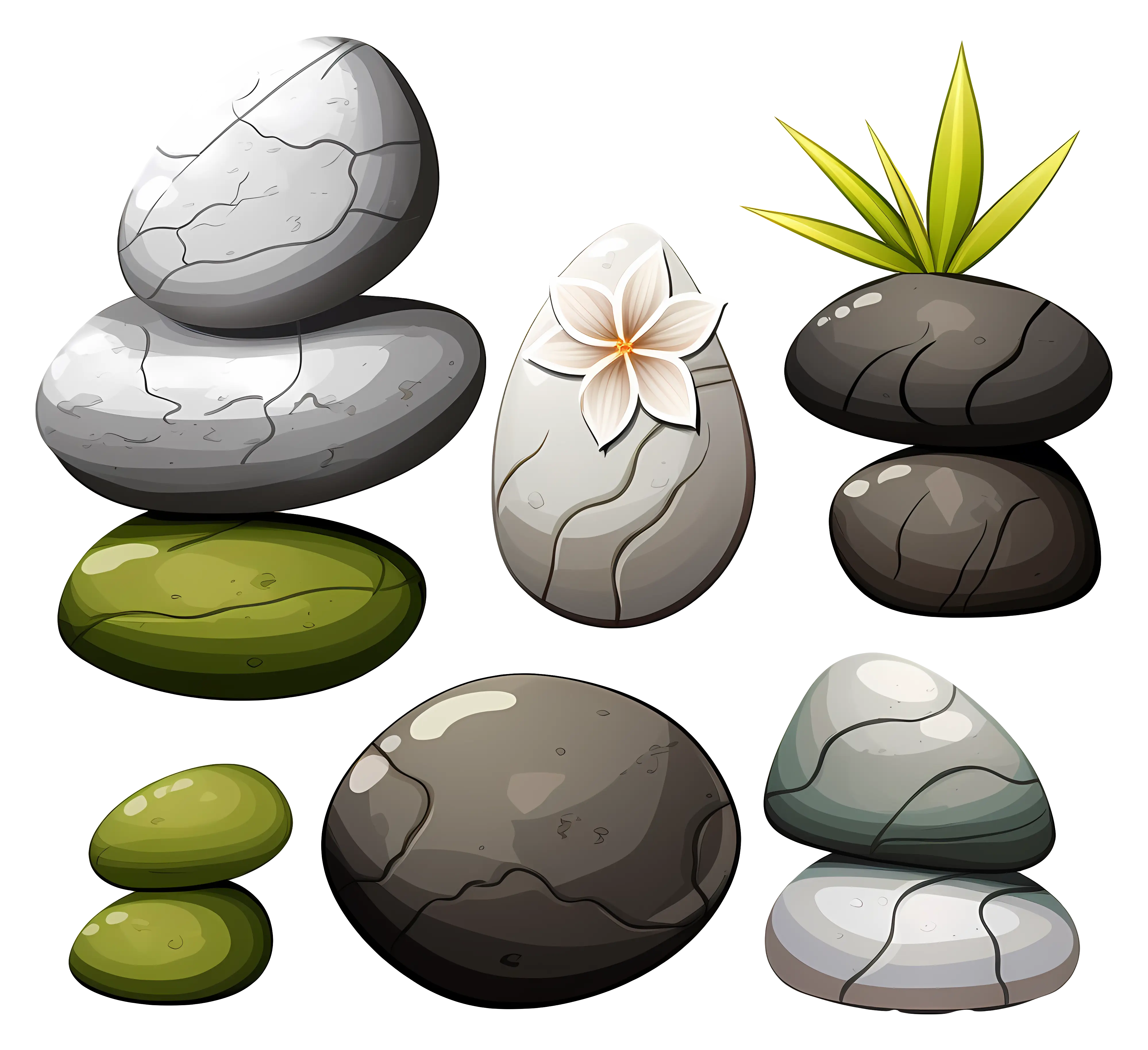 Stacked Stones with Green and White Accents