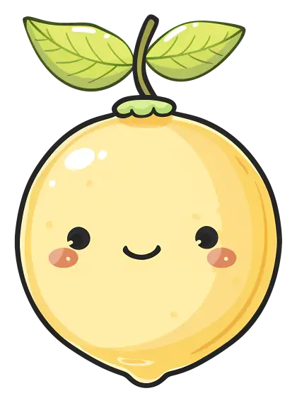 Cute Lemon with Smiling Face and Leaves