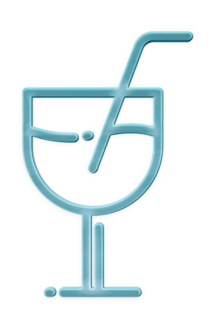 Blue Neon Drink Glass Icon with Straw