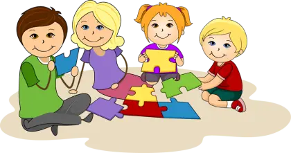 Kids Playing with Colorful Puzzle Pieces