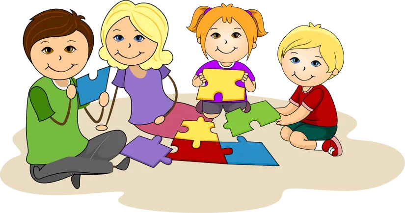 Kids Playing with Colorful Puzzle Pieces