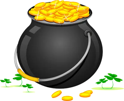 Pot of Gold Coins with Lucky Clovers