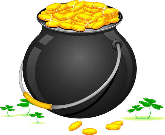 Pot of Gold Coins with Lucky Clovers