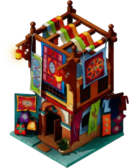Vibrant Fabric Market Stall Illustration
