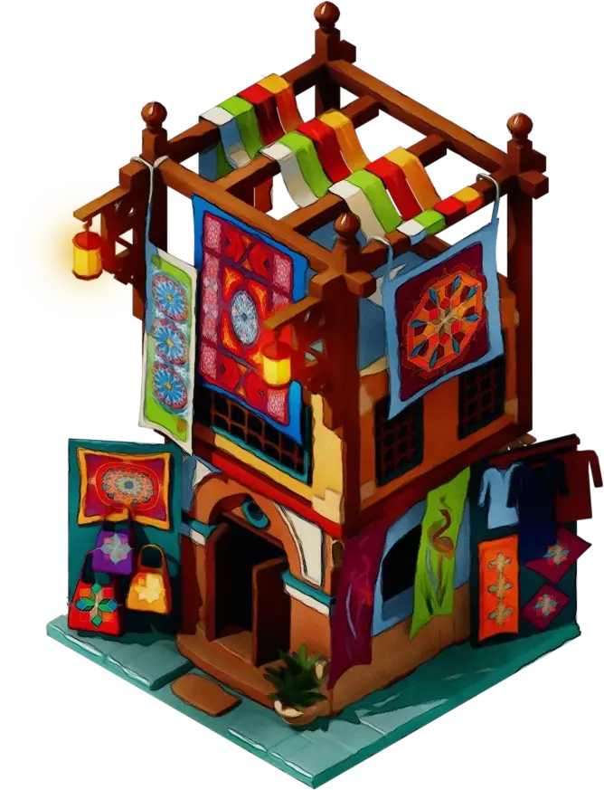 Vibrant Fabric Market Stall Illustration