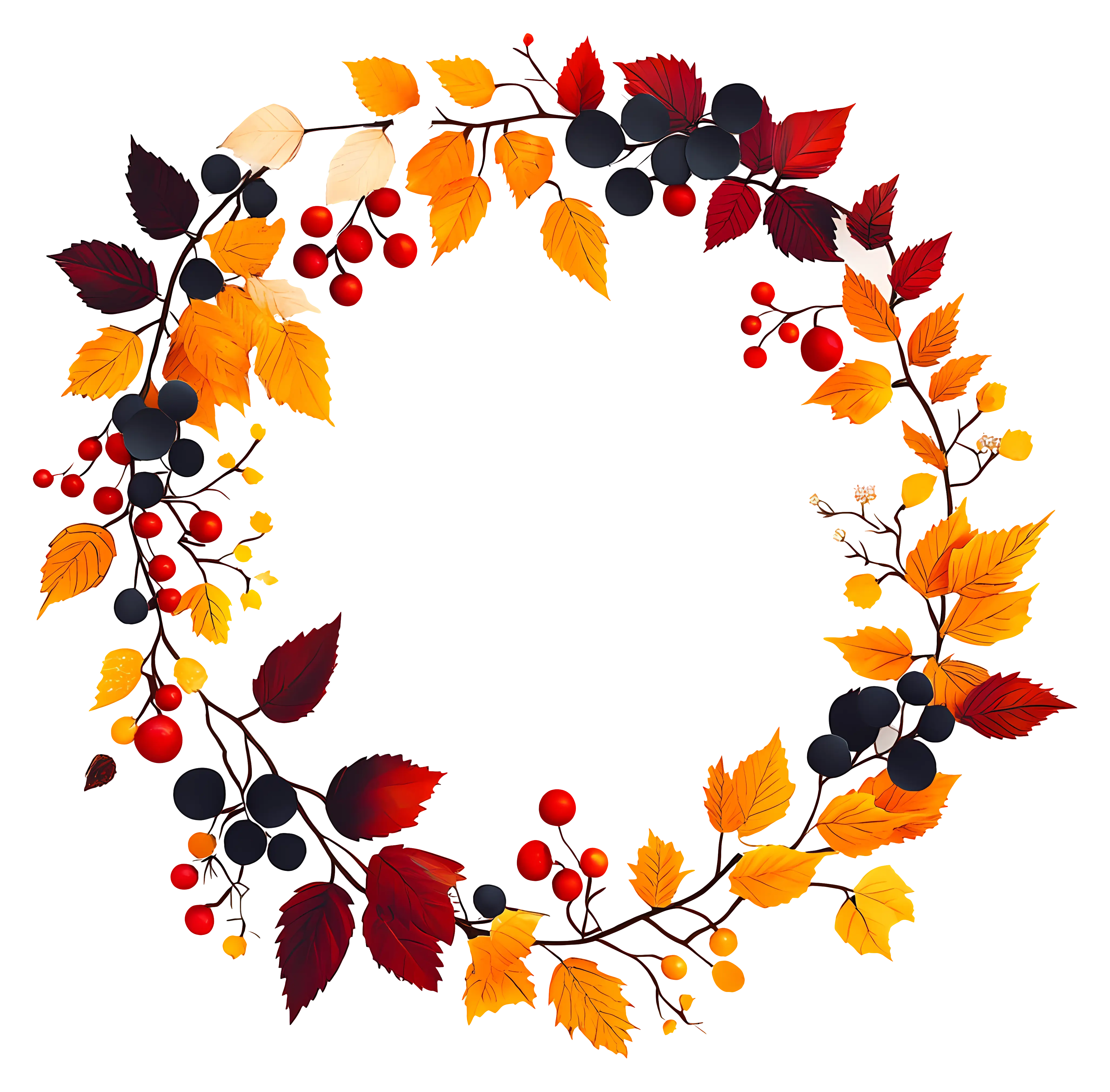 Autumn wreath with leaves and berries