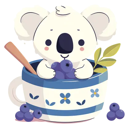 Koala in Cup with Blueberries
