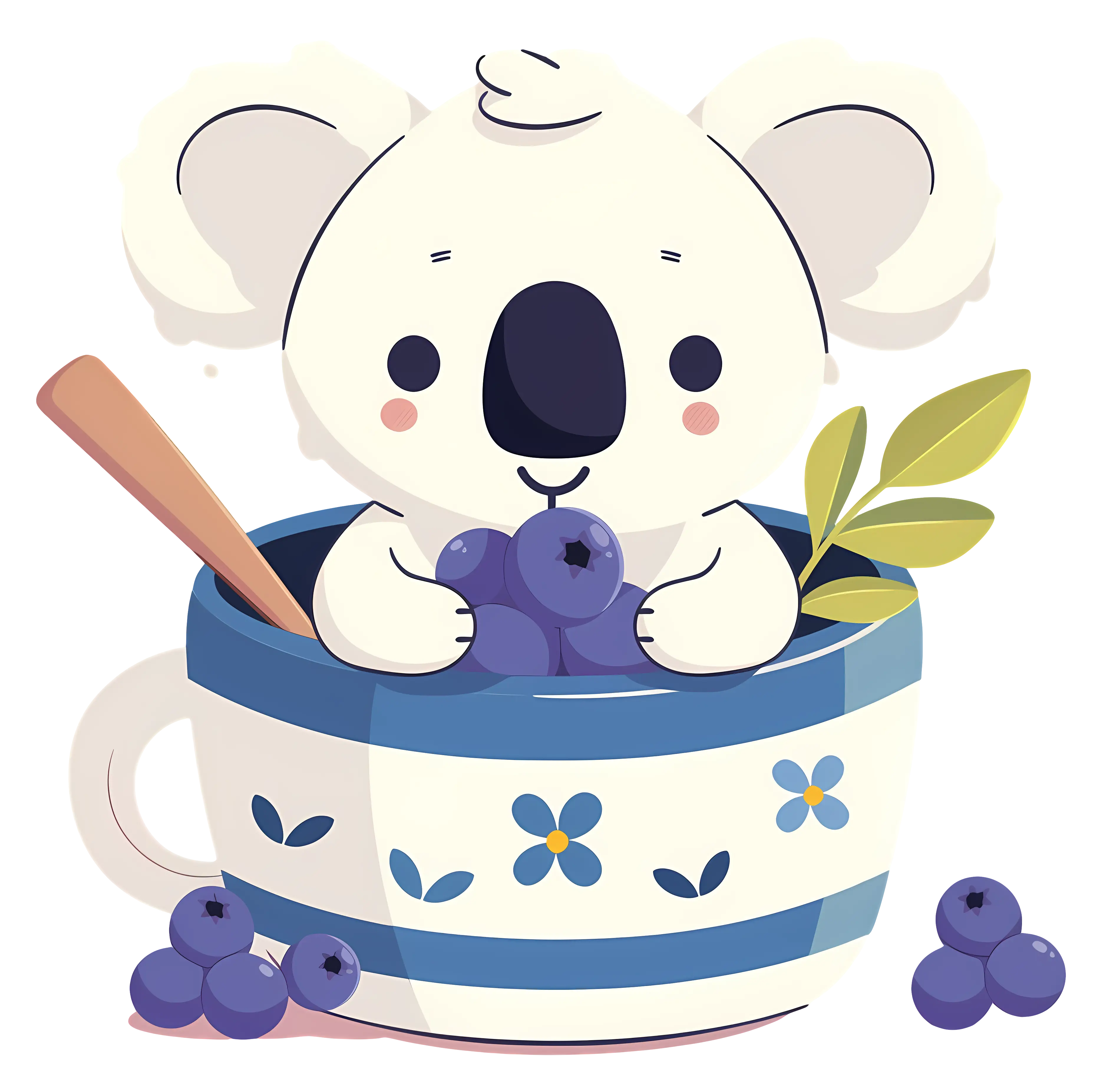 Koala in Cup with Blueberries