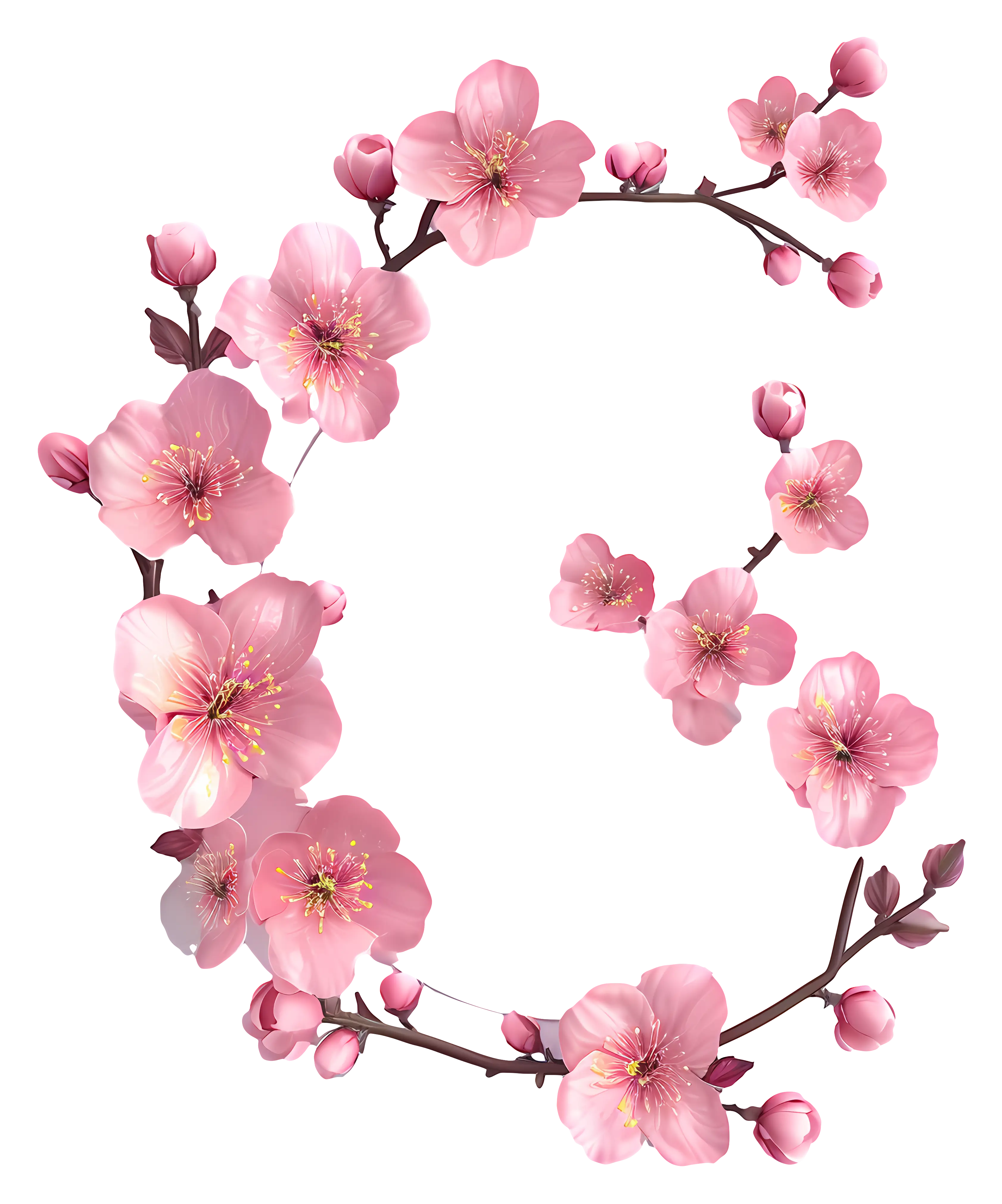 Pink Cherry Blossom Branch Illustration