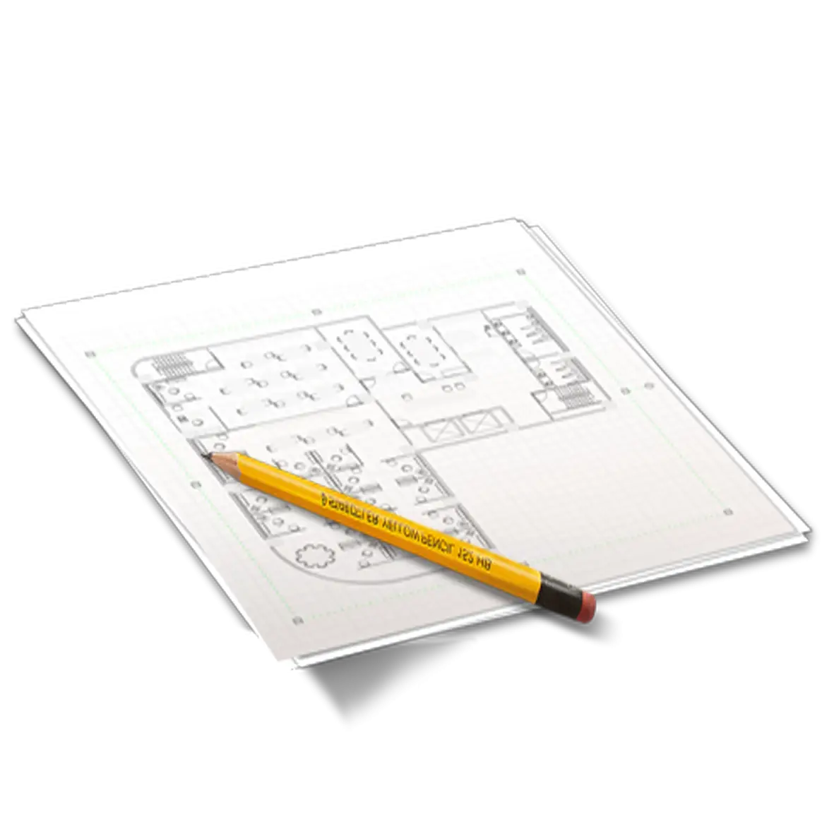 Pencil and Blueprint for Architectural Design