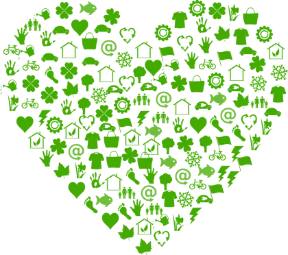 Green Ecological Icons in Heart Shape
